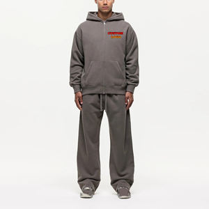 Recién llegado 2026 cómodo de gran tamaño logotipo impreso personalizado hombre 2 piezas conjunto 300GSM holgado cordón chándal sólido 100% algodón - Product Image 1