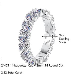 Anillo de Boda de Plata de Ley S925 con Moissanita Multicolor, Anillo de Eternidad Completo Rectangular Exquisito y Lujoso para Mujer - Product Image 6