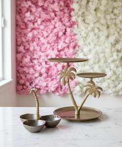 Juego de Servicio con Diseño de Palmera Tropical, Soporte para Cupcakes de 2 Niveles de Metal Dorado, con Tazón para Condimentos de 3 Compartimentos, Decoración para Fiestas, CE - Product Image 3