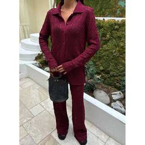 ชุดกางเกงลำลองโอเด็ตต์ โอเพ่นเวิร์ค นิต 9934 ระบายอากาศได้ดีและสวมใส่สบายสำหรับฤดูใบไม้ร่วง - Product Image 1