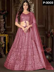 Conjunto de mujer étnica india Red de trabajo de cadena pesada con crepé interior Lehenga Choli y Dupatta Estilo de ropa pakistaní - Product Image 2