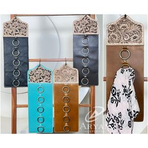 Porta Pañuelos de Cuero Vacuno Hecho a Mano con Diseño Floral y Anillos Metálicos Resistentes para Decoración del Hogar, Granja y Estilo Occidental - Product Image 1