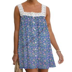 Custom Made High Hand Block Print Sleeveless Frilled Bottom Midi Street Wear Lace Top 100% Cotton Eco-Friendly Formal Front Girl - Product Image 5