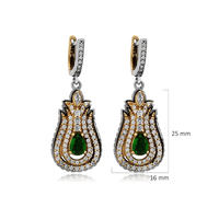 Diseño en forma de tulipán Esmeralda CZ piedra auténtico estilo otomano pendientes colgantes de plata al por mayor joyería turca hecha a mano