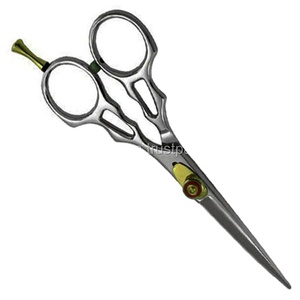 Ciseaux de toilettage pour chien en acier inoxydable, lame courbée avec accents dorés, outils professionnels de coupe de poils pour animaux de compagnie - Product Image 1