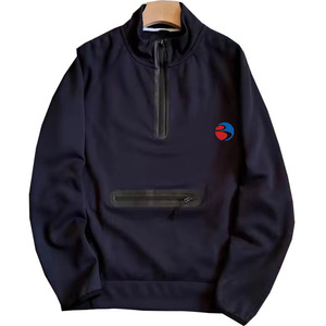 Sweat-shirts à capuche brodés pour hommes personnalisés, hiver, demi-zip, 100% coton, surdimensionné, épaules tombantes, fermeture éclair de haute qualité, poche - Product Image 2