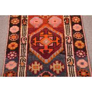 Vintage Rug, 2.5x12 ft <b>Runner</b> Rug, <b>Red</b> Bordered Wool Turkish Rug - Product Image 3