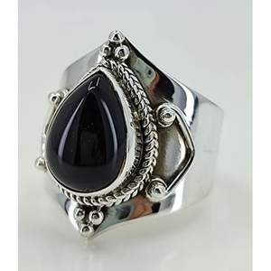 Navya Craft 925 Sterling <b>Silver</b> Boho <b>Statement</b> <b>Ring</b> Handmade with Black Onyx Pear Cut Stone Hip Hop Style Gift for Women - Product Image 3