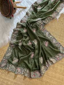 Sari de Diseñador en Georgette con Bordado de Hilo y Lentejuelas, Sari para Bodas, Atuendo para Festivales. - Product Image 3