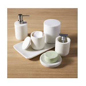 Ensemble de salle de bain en marbre blanc Ensemble d'accessoires de salle de bain Ensemble de lavage trois pièces de style incroyable Vente personnalisée - Product Image 3