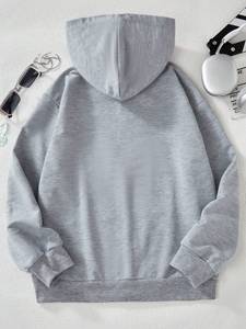 เสื้อมีฮู้ดผ้าฝ้าย100% 400GSM เบาประดับพลอยเทียมสีเทาอ่อนสำหรับผู้หญิงเสื้อสเวตเชิ้ตออกแบบโลโก้ได้ตามต้องการดีไซน์รูปปีกดาวสำหรับสตรีทแวร์มีซิป - Product Image 5