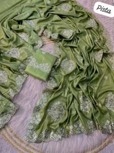 Sari indien élégant pour femmes, style Bollywood, en soie chocolat fleurie, avec broderie Foilgotapatti, design traditionnel, fabriqué en Inde - Product Image 5