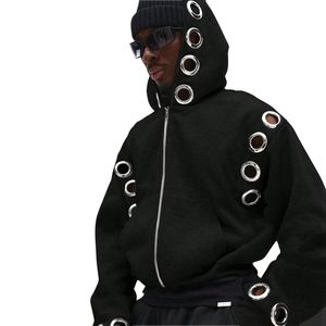 Sudaderas con Capucha Extra Grandes de Alta Calidad para Hombre, con Cierre de Cremallera, Ojales Metálicos Porosos, Logotipos Personalizados, Tallas Grandes Disponibles, OEM, Felpa Ecológica - Product Image 3