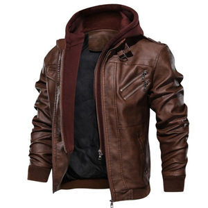 Chaqueta de Motociclista de Cuero para Hombre con Cuello Alto y Doble Cremallera, Talla Grande, Logotipo Personalizado, Impermeable y Transpirable - Product Image 1