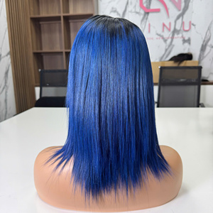 Peluca frontal de encaje LINU azul virgen vietnamita, doble densidad 250%, HD transparente para base de encaje, larga, marrón miel arcoíris - Product Image 4