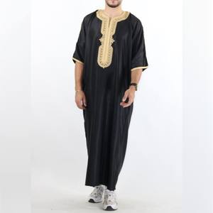 Abaya XXL brodée marocaine de créateur, vêtements traditionnels de l'Aïd pour hommes, polyester de qualité supérieure, anti-froissement, manches longues - Product Image 1