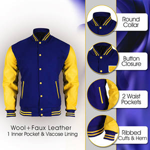 Blouson universitaire personnalisé 2026 pour homme – Broderie sur coton régulier, jaune et bleu, effet délavé, coupe lourde - Product Image 2