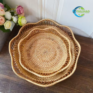 Charming Vietnamese Handmade Flower Shape RATTAN TRAY FRUIT <b>STORAGE</b> <b>BASKET</b> Ideal <b>for</b> Serving Fruits Snacks <b>Wall</b> Hanging <b>Basket</b> - Product Image 4