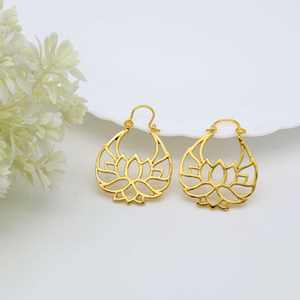 Wholesale 2024 Women's 18K Gold Plated Brass Flower <b>Dangle</b> <b>Earrings</b> Hollow Lotus Yoga Buddhism Jewelry Gift <b>Fashion</b> <b>Earrings</b> - Product Image 4