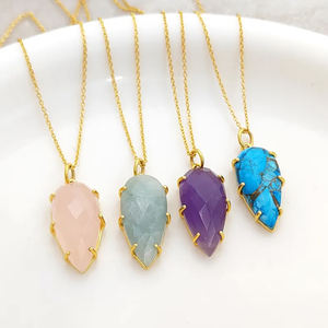 Conjunto de puntas, collar con colgante de amatista de pera, Collar chapado en oro de Plata de Ley 925, joyería al por mayor, abalorio de regalo - Product Image 3