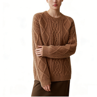 Pull en cachemire à col rond, tricoté en maille torsadée, personnalisé avec logo, pour femme