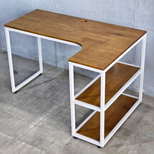 Escritorio Esquinero en Forma de L de Madera de Caucho con Estanterías Integradas 120x100cm para Oficina en Casa-CD68019 - Product Image 3