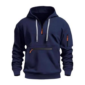 <b>Men's</b> Waterproof Zipper Pocket Hoodie Autumn/Winter Casual Sportswear Windproof Half Quarter Zip Sweatshirts OEM Supplier - Product Image 4