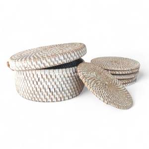 Premium Handmade Bohemian Style Natural Rattan Coaster Set with Woven Tray for Coffee Tea and <b>Table</b> <b>Protection</b> Made in Vietnam - Product Image 1