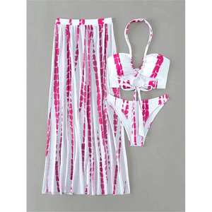 Ensemble de maillot de bain bikini à bretelles et taille basse avec rembourrage Tie Dye 3 pièces - Product Image 5