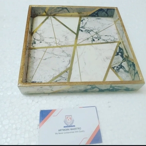 Juego de 3 bandejas de servir de madera MDF hechas a mano con estampado de hojas en esmalte - artículo de moda - duradero - Product Image 2