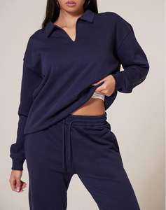 Otoño Invierno nuevo Europeo Americano Casual manga larga media cremallera pulóver mujeres 2 piezas conjunto de pantalones de pierna ancha de gran tamaño conjunto - Product Image 2