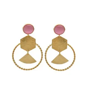 新款上市夸张粉色Monalisa耳环镀金黄铜耳环独特设计