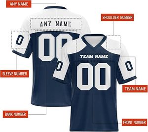 Maillot de football américain personnalisé pour homme, bleu marine, col en V, manches courtes, impression sublimée, nom et numéro de l'équipe, évacuation de l'humidité - Product Image 5