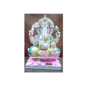 Conception unique de fabrication de prix budgétaire religieux hindou avec coloré de statue de Ganesh en marbre blanc pour les cadeaux de retour indiens - Product Image 1