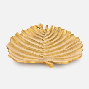 Bol décoratif à motif feuille d'or, plateau de service de luxe, élégant plateau de centre de table, accent de décoration de table, pièce d'ameublement pour la maison - Product Image 3