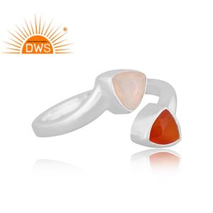 Best Selling Fine Sterling <b>Silver</b> Natural Red Onyx & Ethiopian <b>Opal</b> Gemstone Adjustable <b>Ring</b> Custom Jewelry Manufacturer - Product Image 3