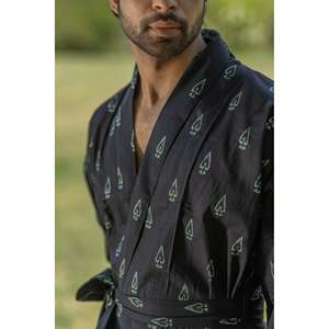 Pure Cotton Boho Men's XL Kimono <b>Robe</b> Geometric Luxury Unisex Bathrobe Relax Fit <b>Beach</b> Dressing Gown Summer Loungewear Soft - Product Image 4