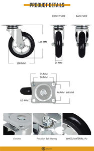 Roue pivotante en polyuréthane à noyau en aluminium de 4 pouces Roue à roulement à billes robuste Roulement fluide Roue industrielle - Product Image 3