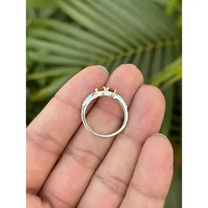 925 Silver Boho Statement <b>Ring</b> with Natural Citrine Romantic Yellow Gold Oval Inlay for Everyday Wear - Product Image 3