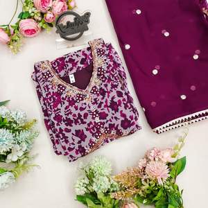 Robe élégante Georgette Anarkali Broderie complexe Dupatta Tailles S 3XL-pour tout rassemblement! Ceinture à motif floral incluse - Product Image 4