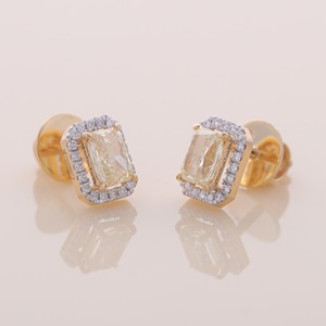 IGI Certified Lab Grown Yellow Radiant Diamond Halo Stud <b>Earrings</b> 9KT <b>Gold</b> Luxury <b>Earrings</b> - Product Image 2