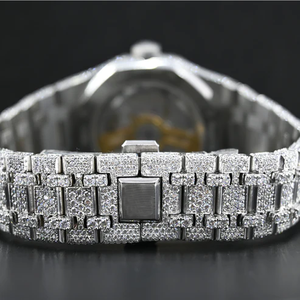 El mejor proveedor de lujo de 30 quilates VVS Moissanite Diamond Studded Iced Quartz Watch Acero inoxidable Business Analog Square Crystal - Product Image 4