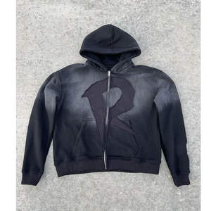 Fabricant OEM, broderie usée et lavage à l'acide, molleton de coton lourd, streetwear de haute qualité, sweat-shirts à fermeture éclair, 450 GSM - Product Image 3