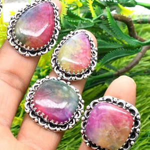 925แหวนเงินสเตอร์ลิงสีรุ้งประดับหินอัญมณีสีเงินจำนวนมากสไตล์วินเทจสำหรับงานเลี้ยงครบรอบการหมั้นงานแต่งงาน - Product Image 1