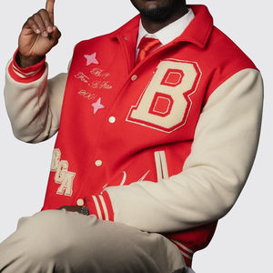 Personnalisable 100% laine collège Baseball Varsity veste hiver Letterman Chenille broderie en cuir véritable manches rouge Hip Hop - Product Image 5