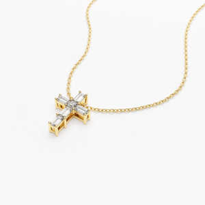 Baguette Diamond Tiny Cross Necklace Dainty 18K <b>Gold</b> IGI Certified 0.38CTW Elegant Classic High Quality Customizable Women's - Product Image 4