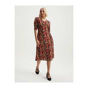 Uzun Kollu V-Yaka Bakl Viskon Elbiyesi Women's Colorful No <b>Belt</b> <b>Dresses</b> - Product Image 5