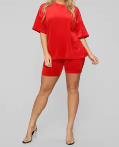 Conjunto informal de verano de dos piezas para mujer con pantalones cortos de motorista por encima de la rodilla Color y logotipo personalizables - Product Image 2