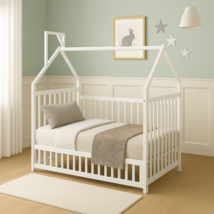 Maison blanche lit jumeau 7 avec le toit facile à assembler lit pour maison d'enfants lit en bois de pin lit pour maison d'enfant pour filles et garçons - Product Image 1