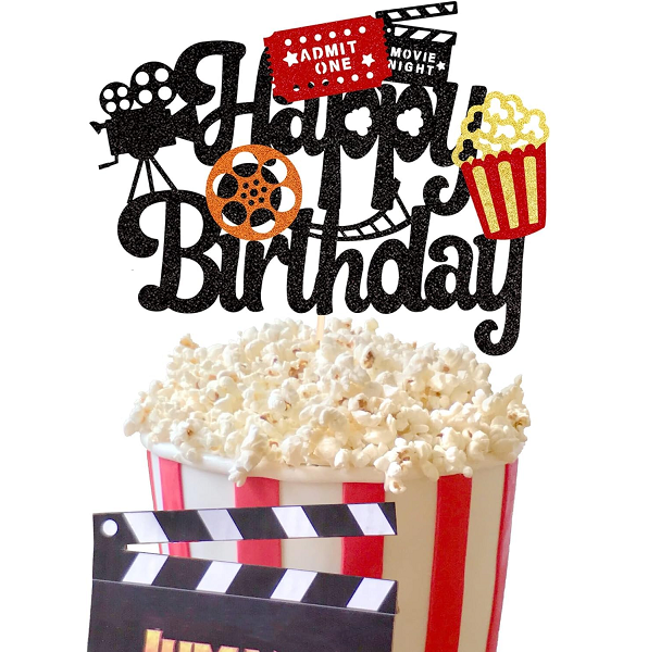 Топпер для ночного торта с надписью «Happy Birthday» с камерой для попкорна и пленкой, украшения для театральных тематических праздничных принадлежностей